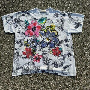 Vintage 90s‎ Flower Floral AOP Art Style Single Stitch Shirt